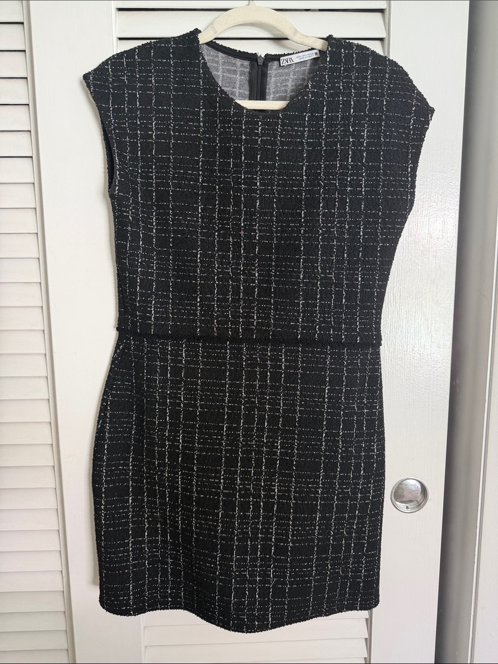 Zara Black Tweed Sheath Dress with White Grid